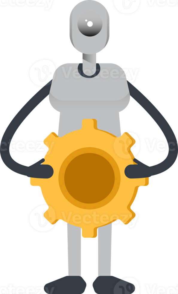 Humanoid Robot Character Holding Gear png