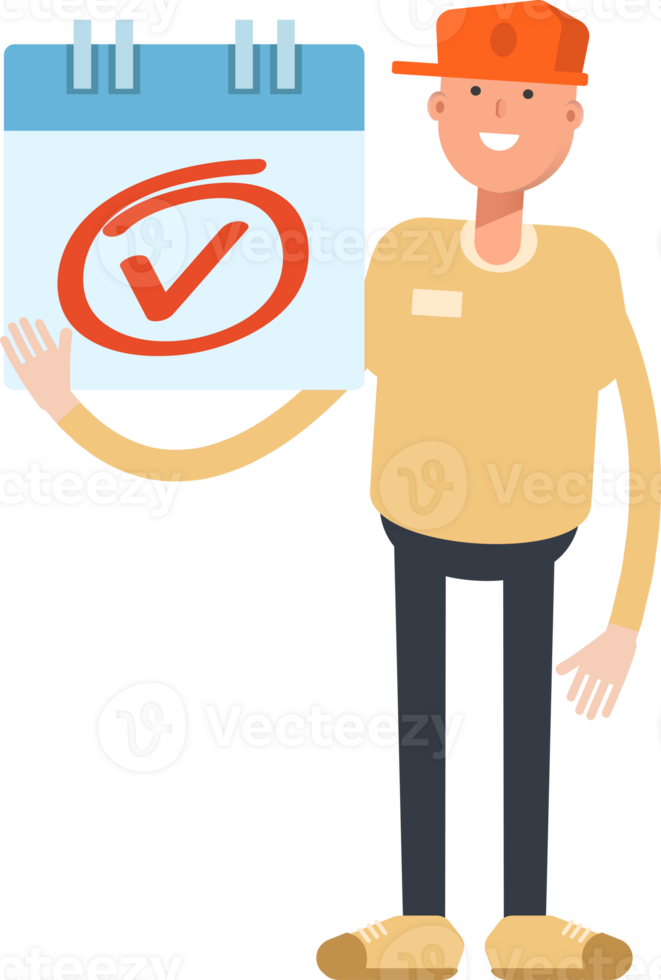 Man Wearing Cap Character and Check Mark Sign png