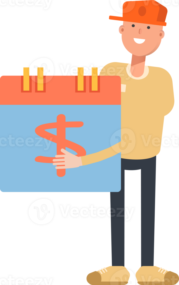 Man Wearing Cap Character and Payment Date Calendar png
