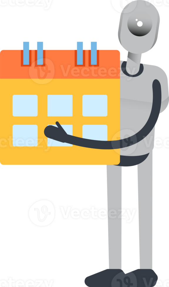Humanoid Robot Character Holding Calendar png