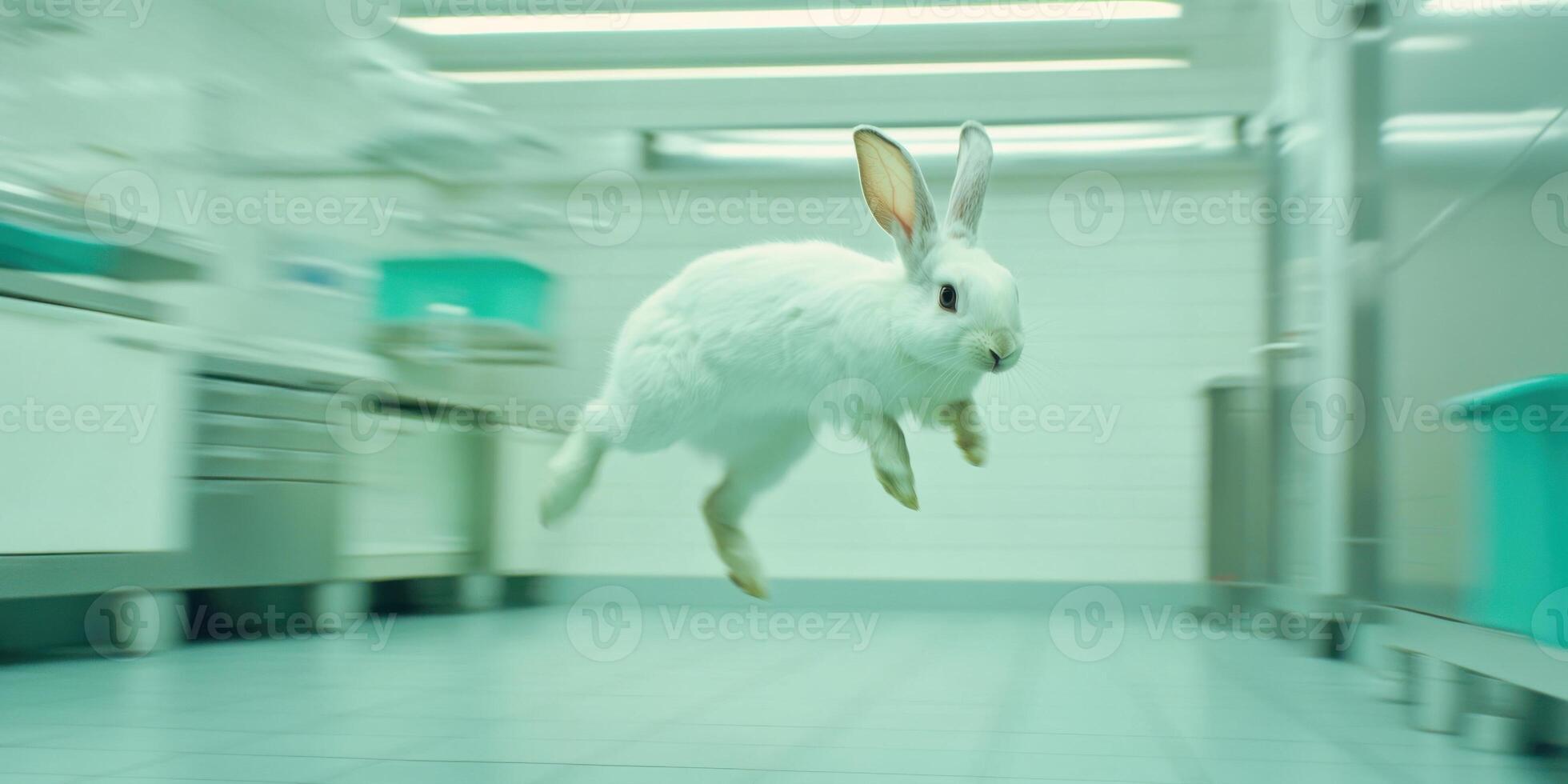 A vibrant and dynamic White Rabbit is caught in motion, showcasing its energetic and agile nature photo
