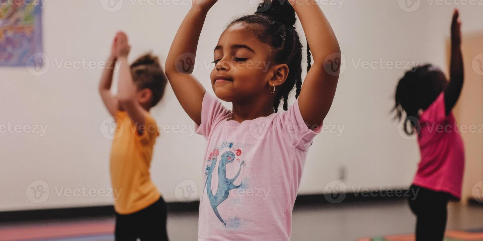 Children Engaging in Yoga Practice Within a Supportive Class Setting, Promoting Health photo