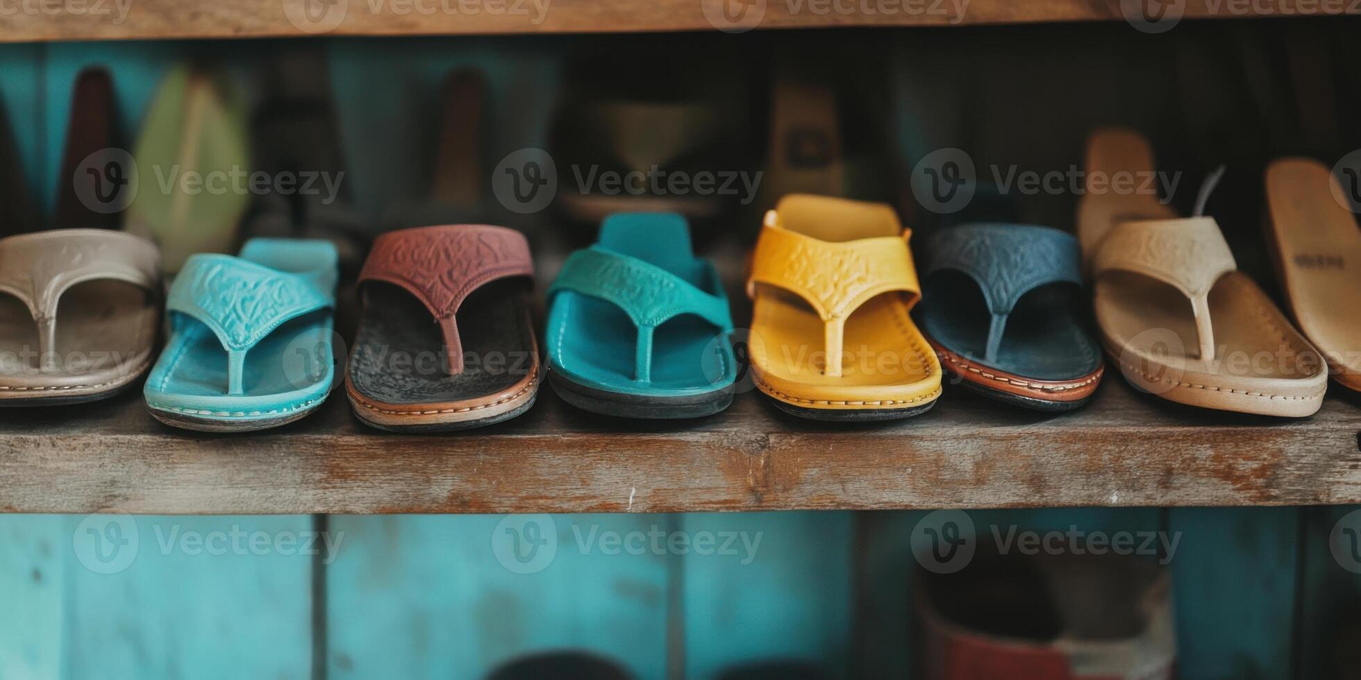 A Vibrant Array of Colorful Sandals on Display for Everyone to Enjoy and Explore photo