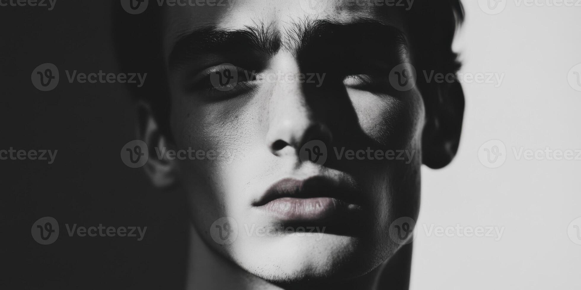 A Striking Portrait Showcasing Dramatic Lighting and Shadows to Create Greater Visual Impact photo