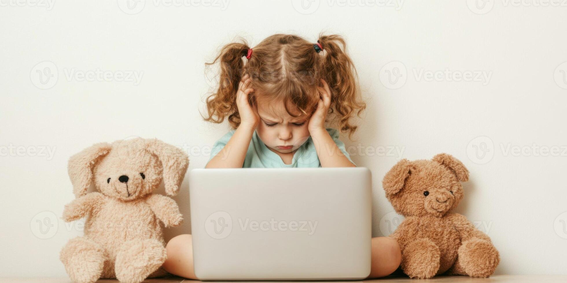 A Child Struggling with Technology and Emotions while Navigating Modern Life During Childhood photo