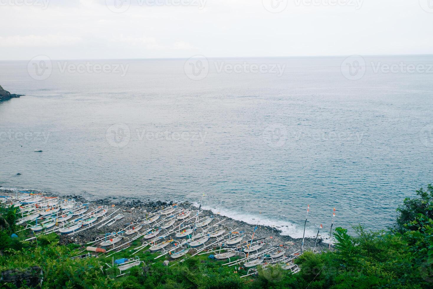 Virgin Beach with boat, Karangasem, Bali photo
