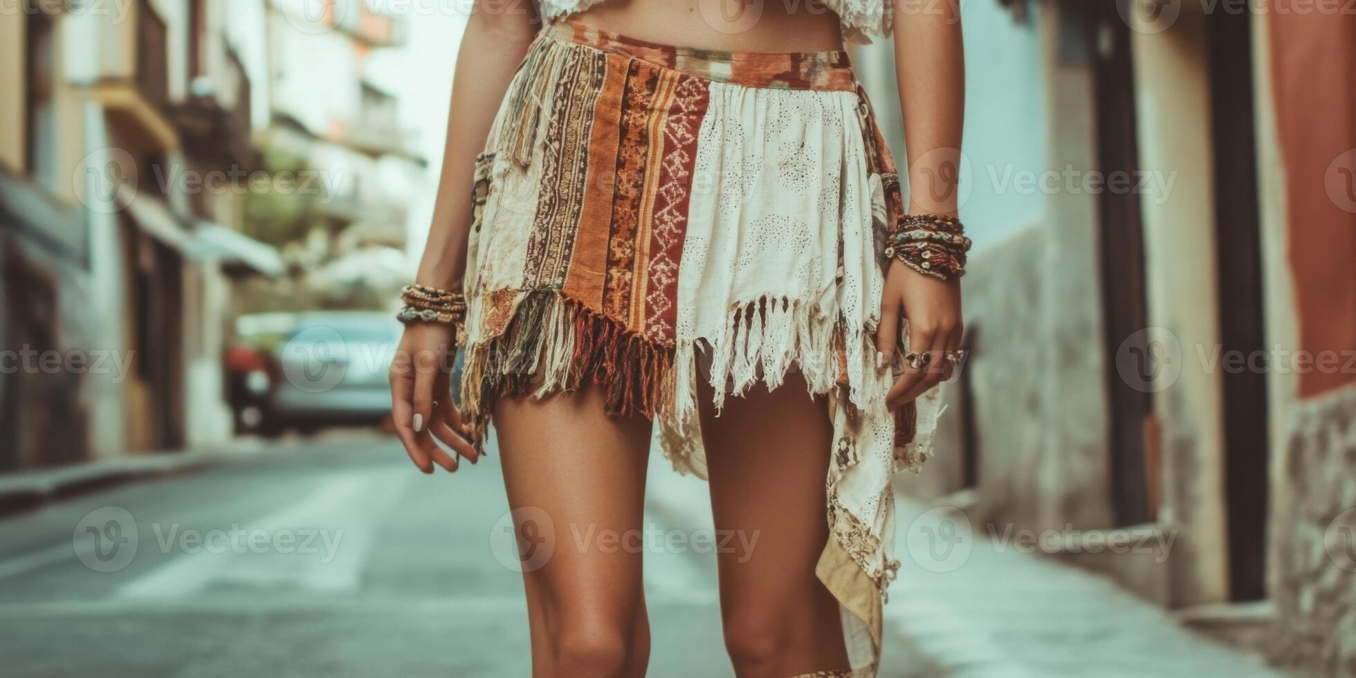 A Stylish Summer Outfit Captured in a Vibrant Urban Setting Filled with Life and Charm photo