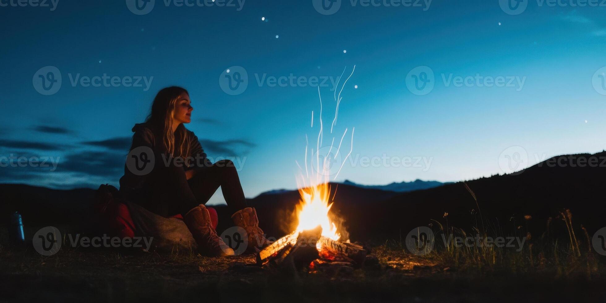 Enjoy a Cozy Campfire Night Beneath a Beautiful Starry Sky Filled with Wonder and Joy photo