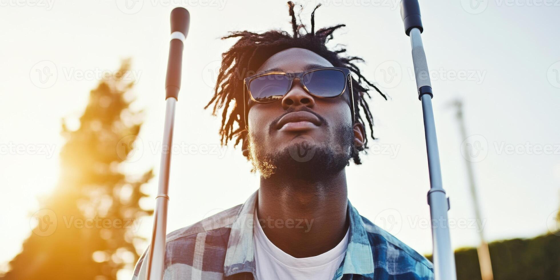 An Empowered Individual Using Canes While Enjoying the Warmth of the Sun Outside photo