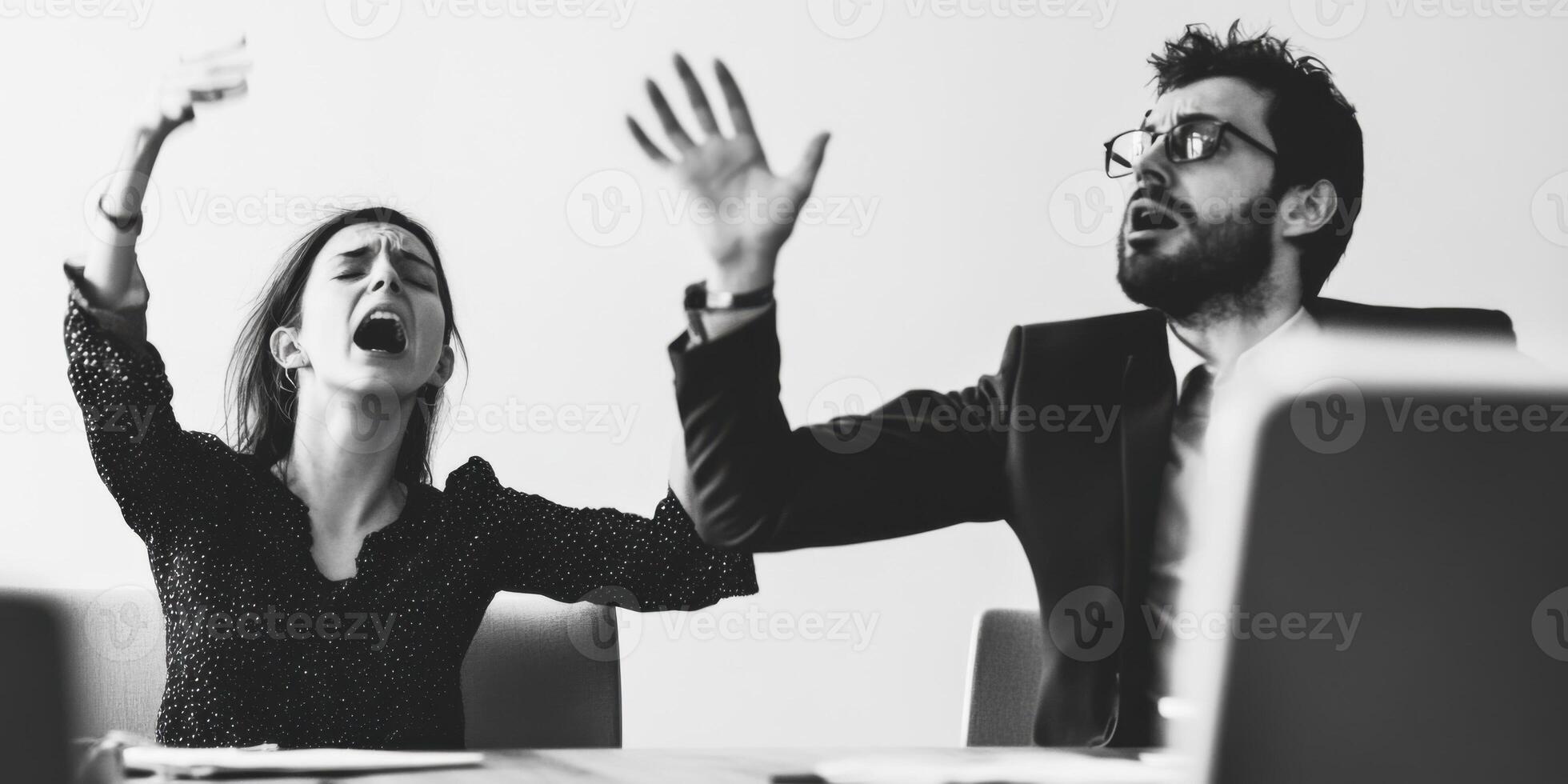 A corporate meeting features an intense discussion with diverse ideas and perspectives photo