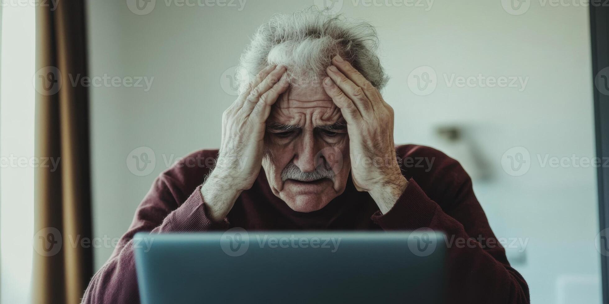 An Elderly Man Struggling with Technology While Trying to Navigate It Inside His Home photo