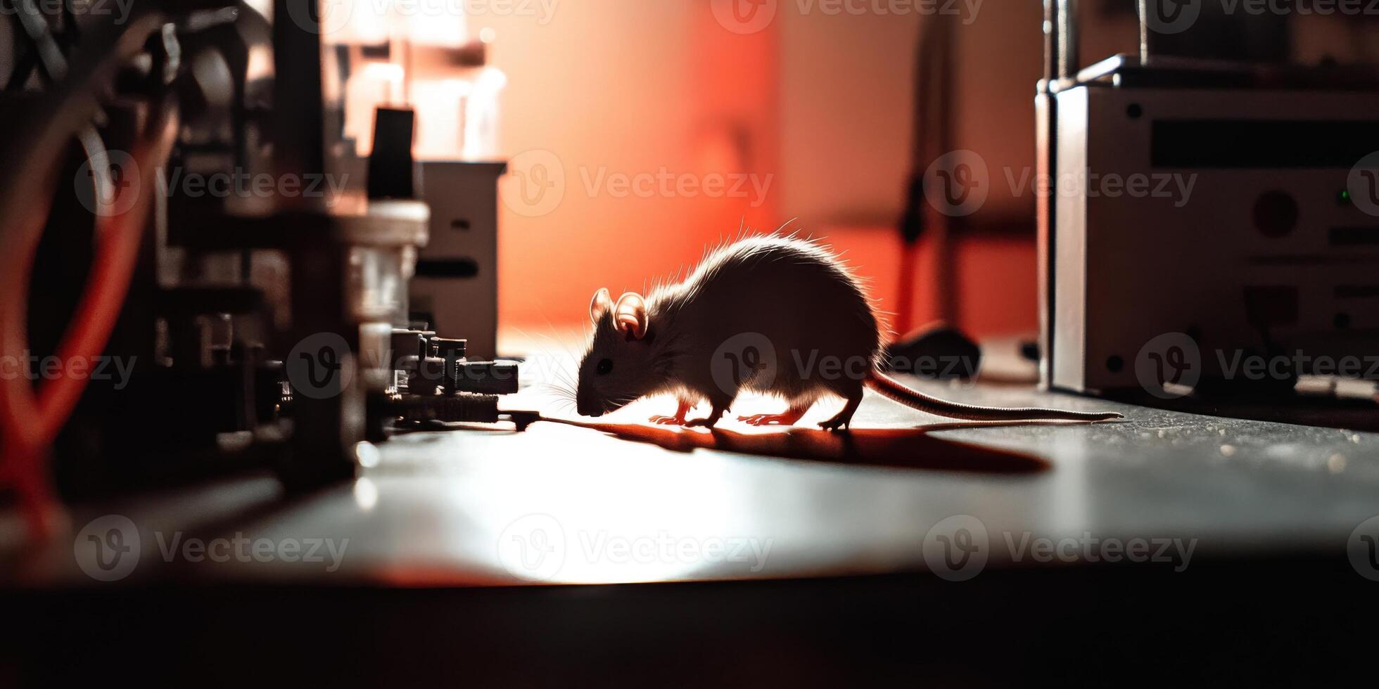 A Laboratory Mouse Observed Under a Dim Lighting Condition for Various Research Purposes photo
