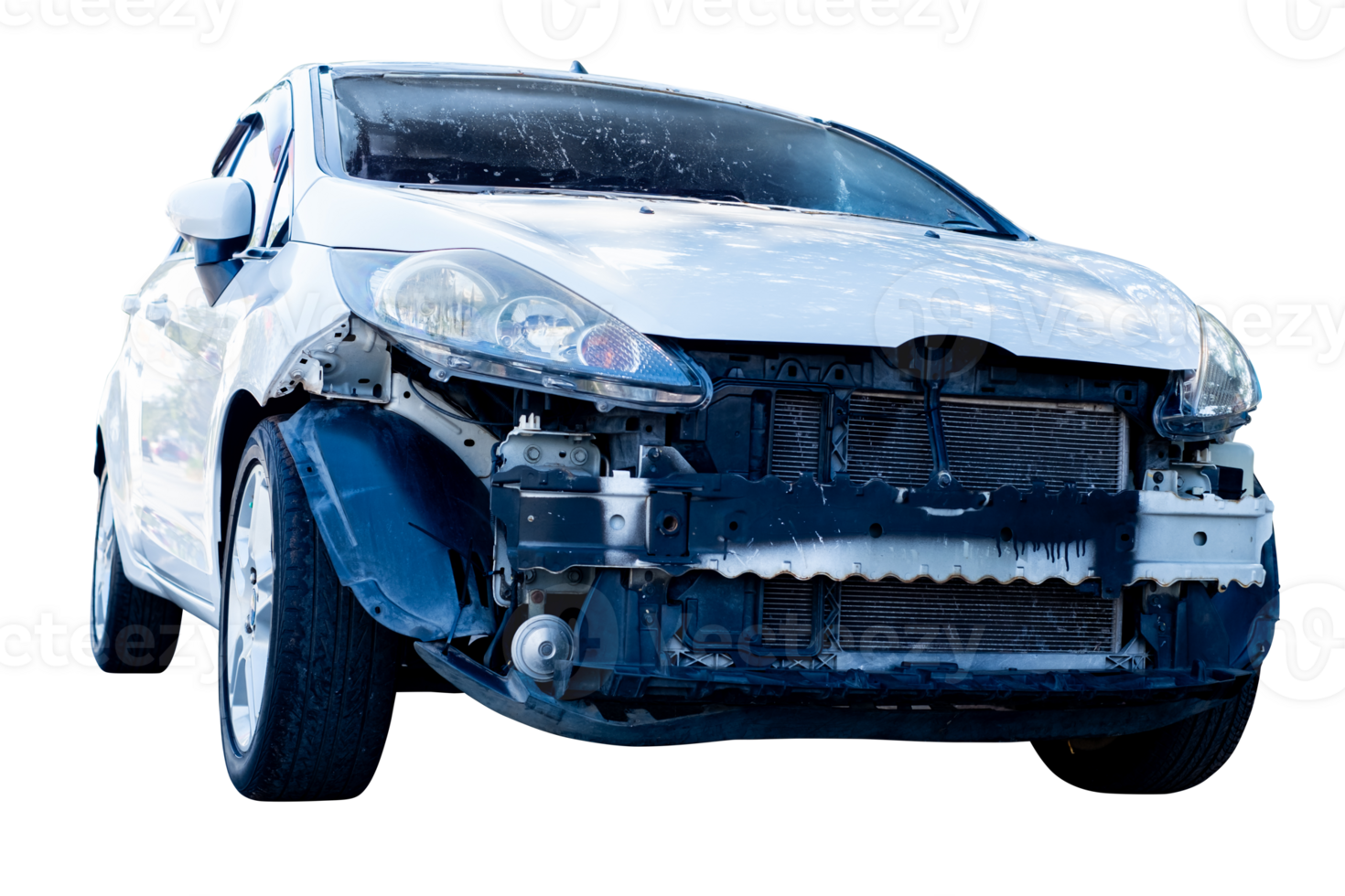 Car Crash, Full body front and side view of white car get damaged by accident on the road. damaged cars after collision. Isolated on transparent background , car crash broken, File png