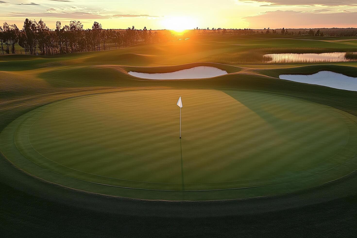 Golden Sunset Over a Pristine Golf Green photo