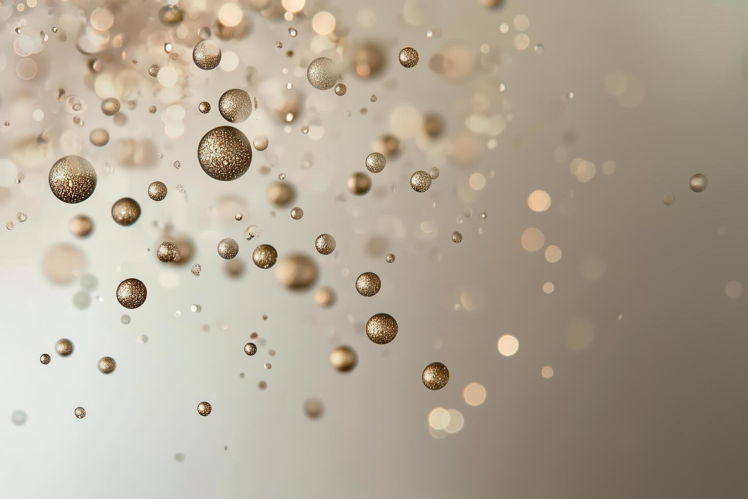 Golden Glittering Bubbles Floating in Soft Light photo