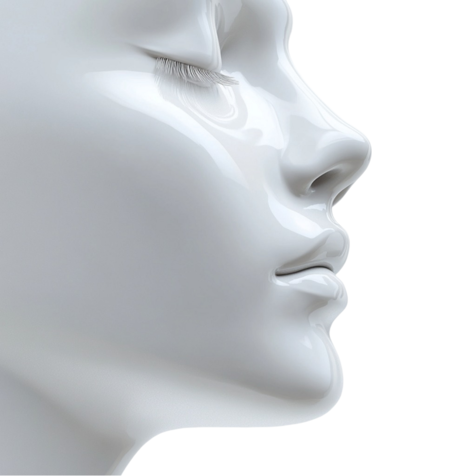 a white mannequin head with closed eyes transparent background png