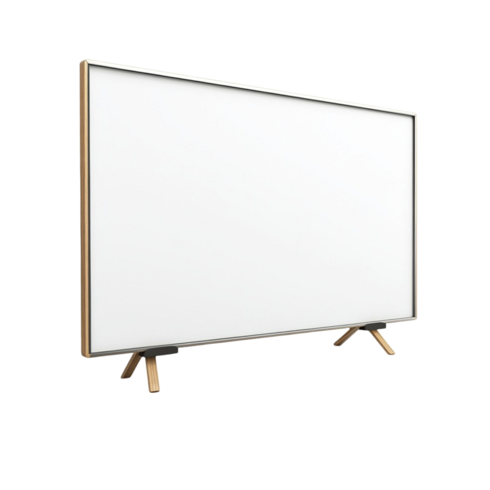 an empty white board on a wooden stand Transparent Background. png