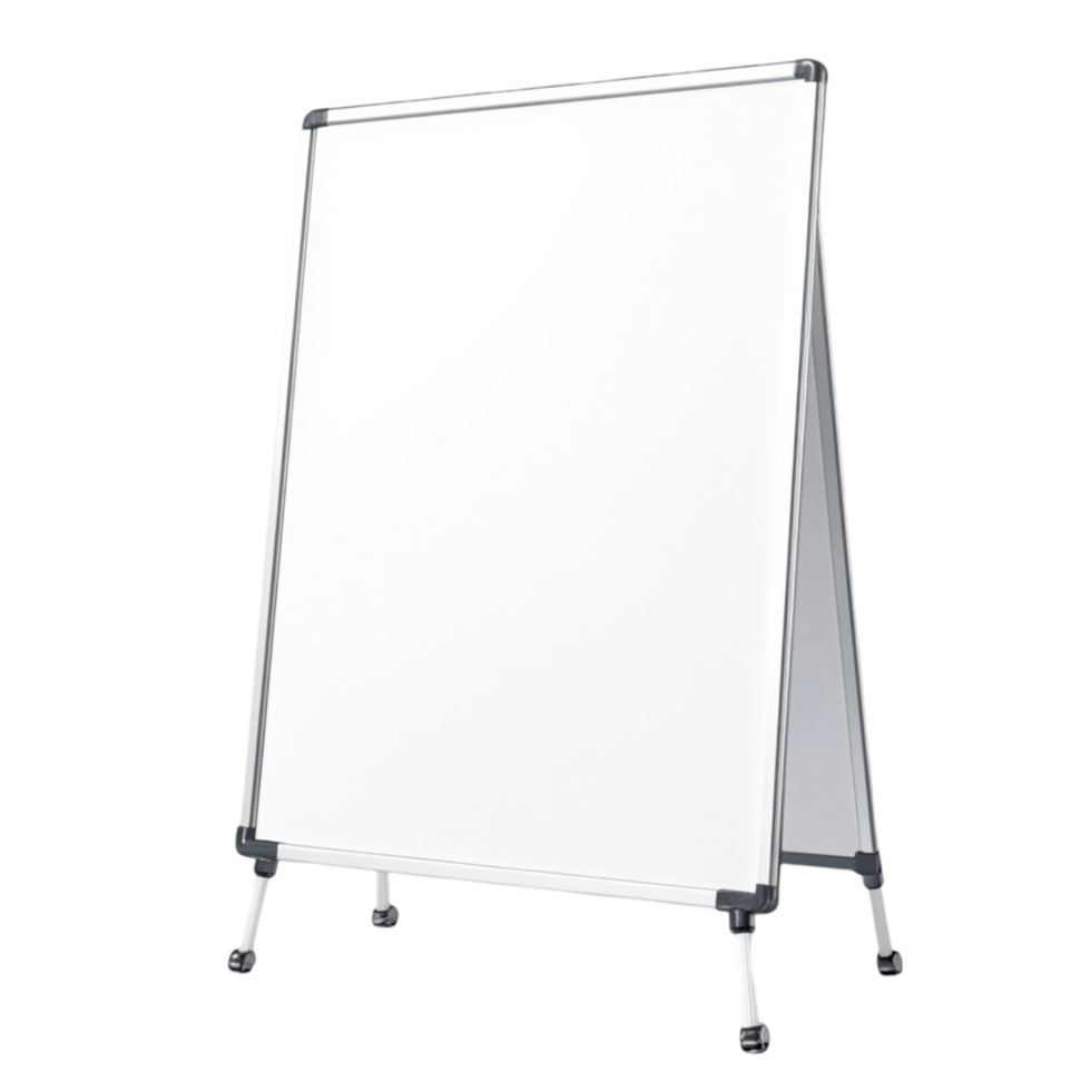 a white board with a stand on a Transparent Background. png