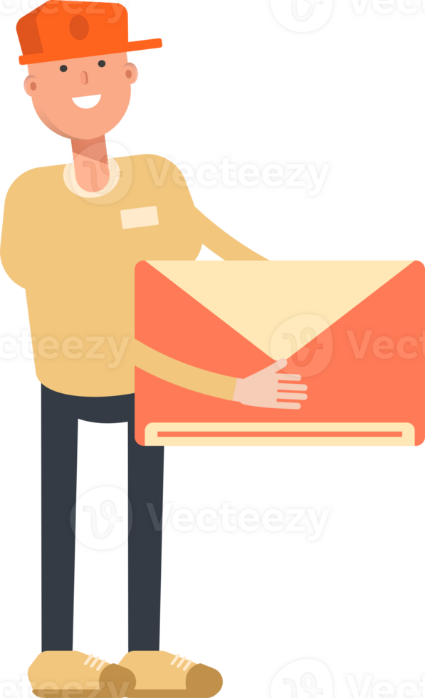 Man Wearing Cap Character Holding Mail png
