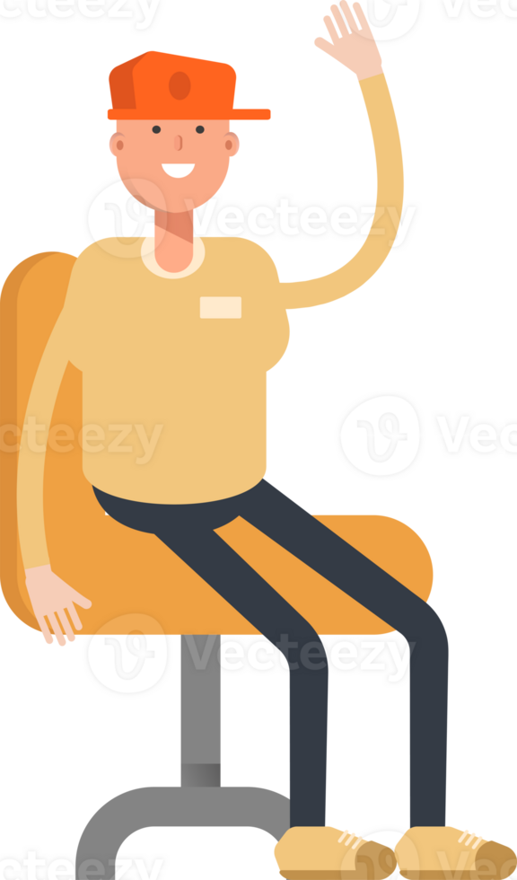 Man Wearing Cap Character Sitting on Chair png