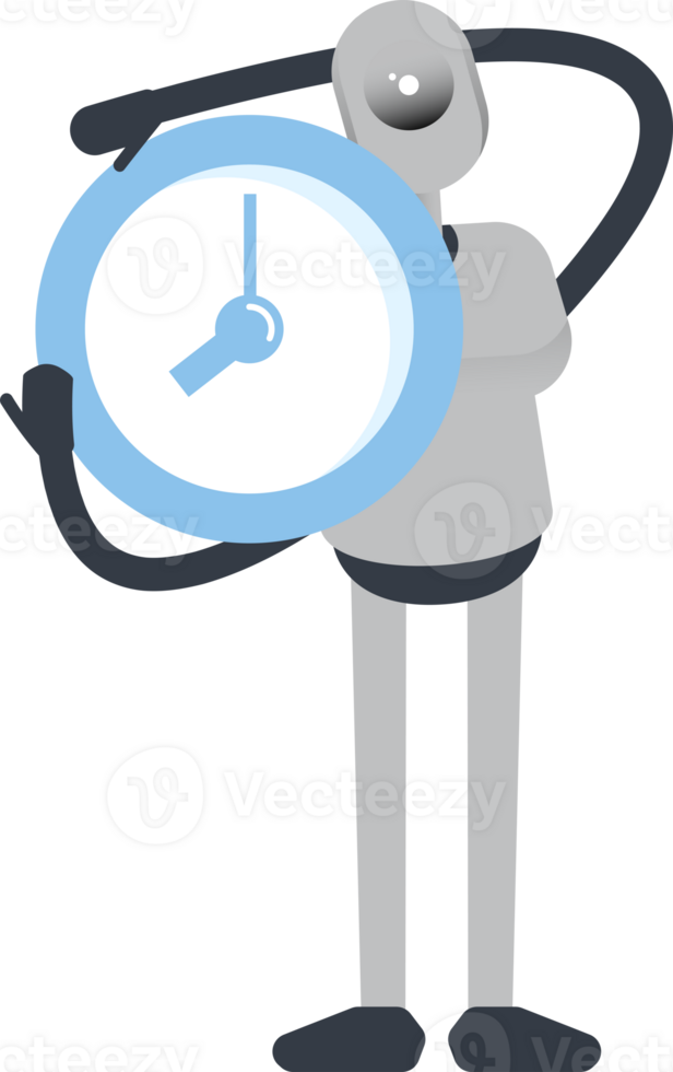 Humanoid Robot Character Holding Clock png