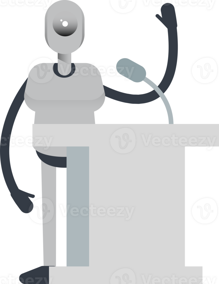 Humanoid Robot Character Speaking on Podium png