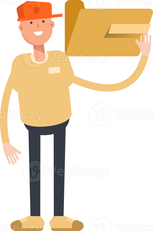 Man Wearing Cap Character Holding Folder png