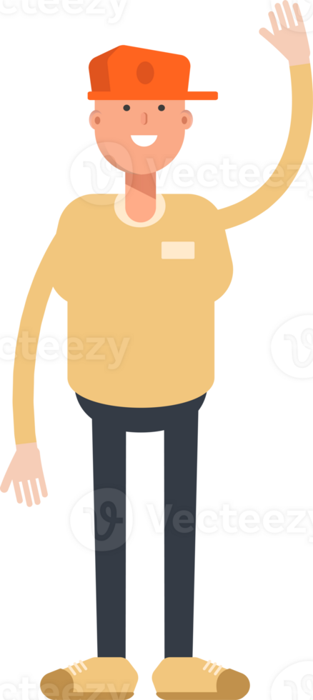 Man Wearing Cap Character Raising Hand Illustration png