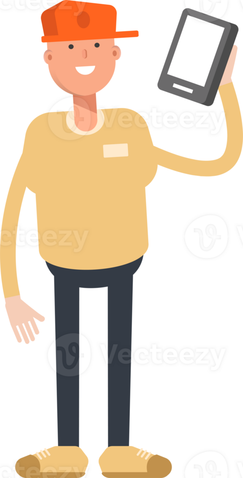 Man Wearing Cap Character Talking on Smartphone png