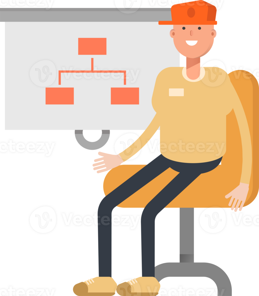 Man Wearing Cap Character Presenting Organization Chart png