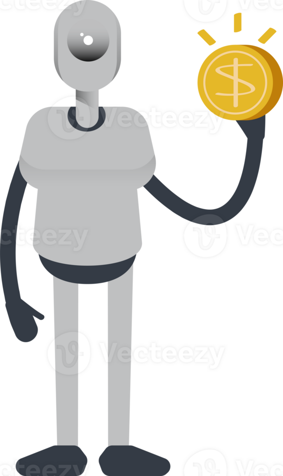 Humanoid Robot Character Holding Dollar Coin png