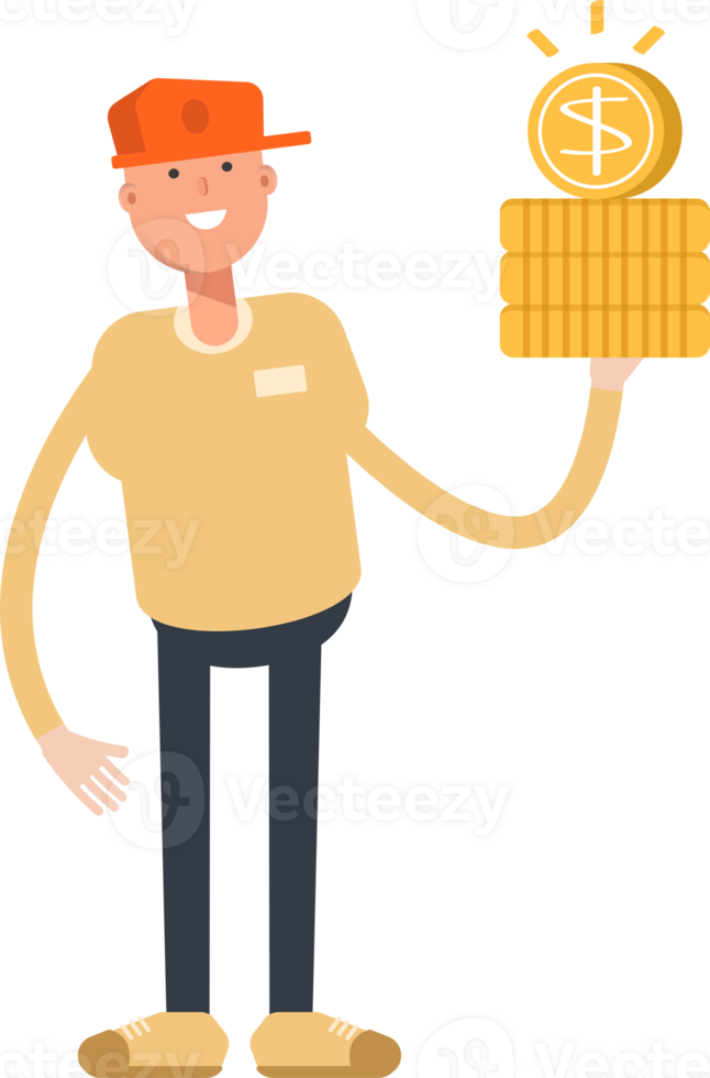 Man Wearing Cap Character Holding Dollar Coins png