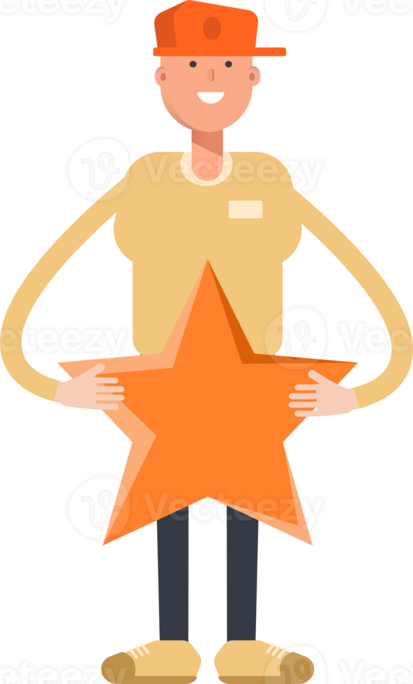 Man Wearing Cap Character Holding Star png