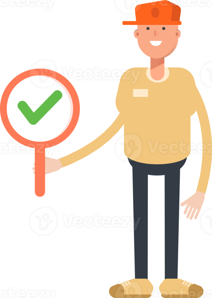 Man Wearing Cap Character Showing Check Mark png