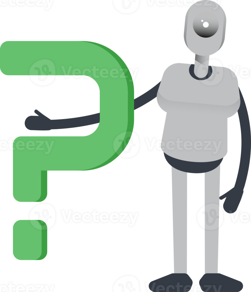 Humanoid Robot Character and Question Mark png