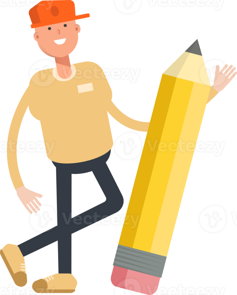 Man Wearing Cap Character and Pencil png