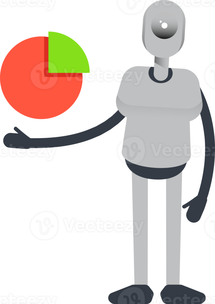 Humanoid Robot Character Holding Pie Chart png