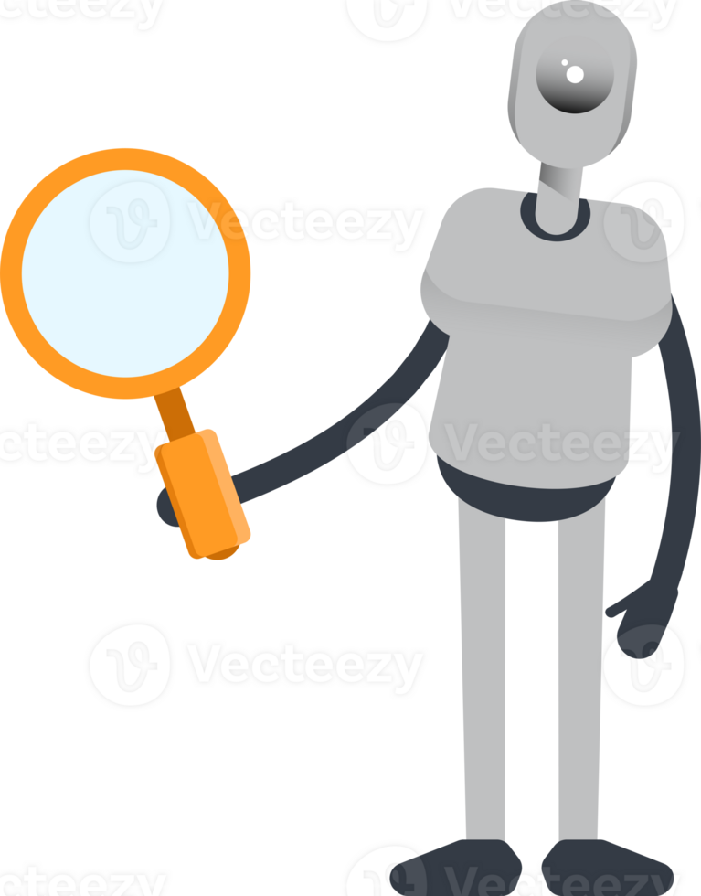 Humanoid Robot Character Holding Magnifier png
