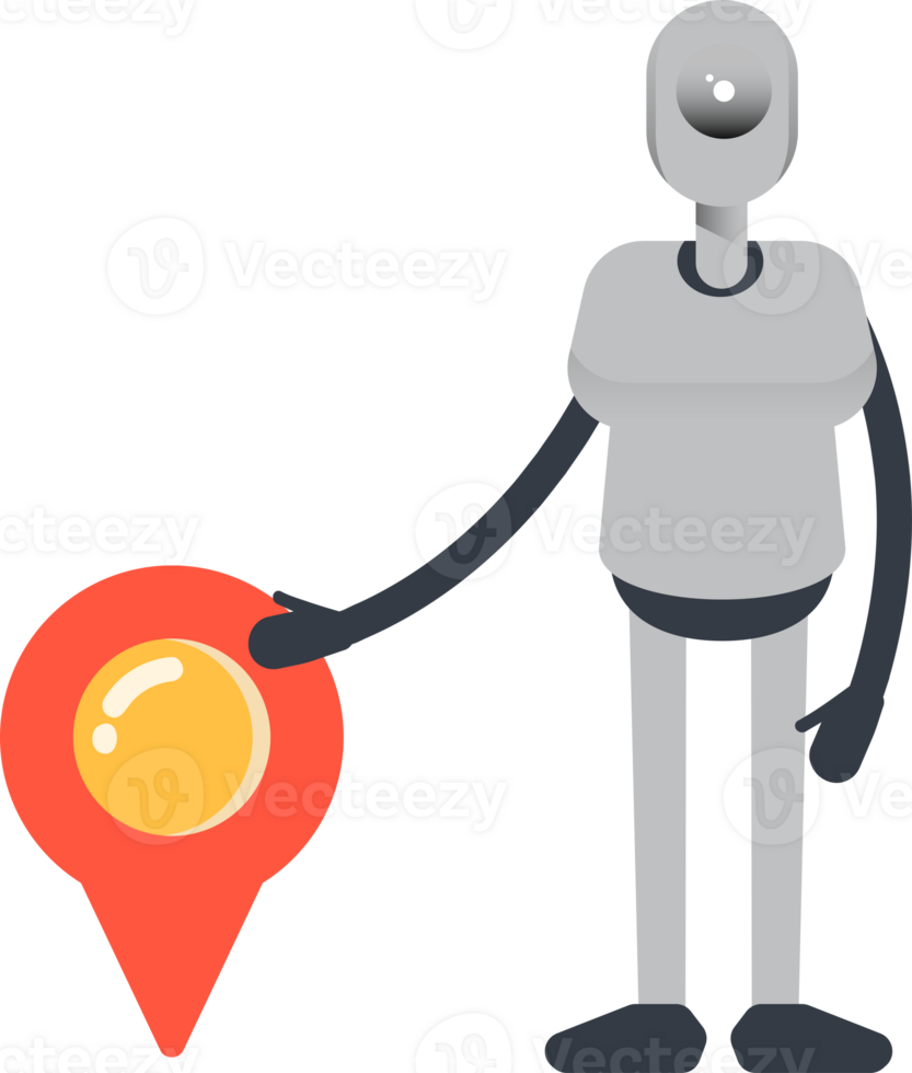 Humanoid Robot Character and Location Pin png