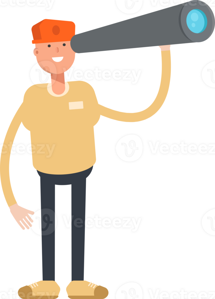 Man Wearing Cap Character Using Binoculars png