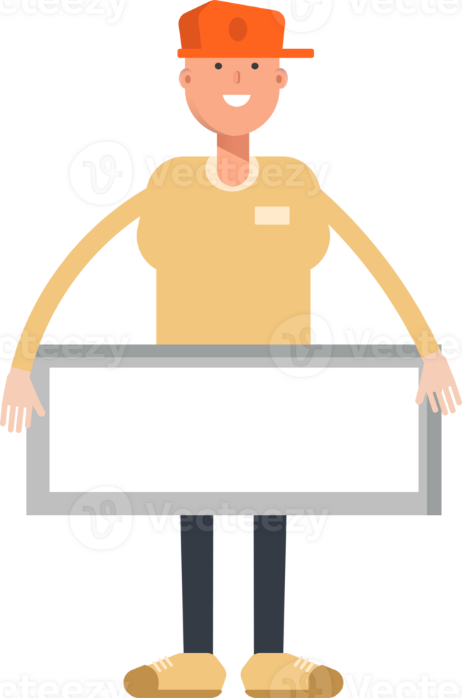 Man Wearing Cap Character and Blank Signage png