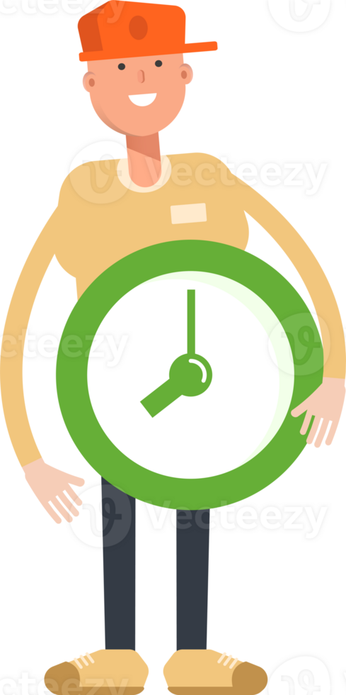 Man Wearing Cap Character Holding Clock png
