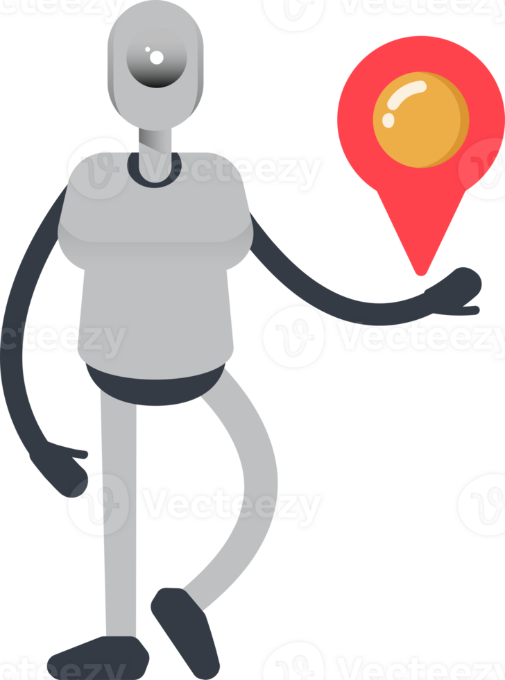 Humanoid Robot Character Holding Map Pin png