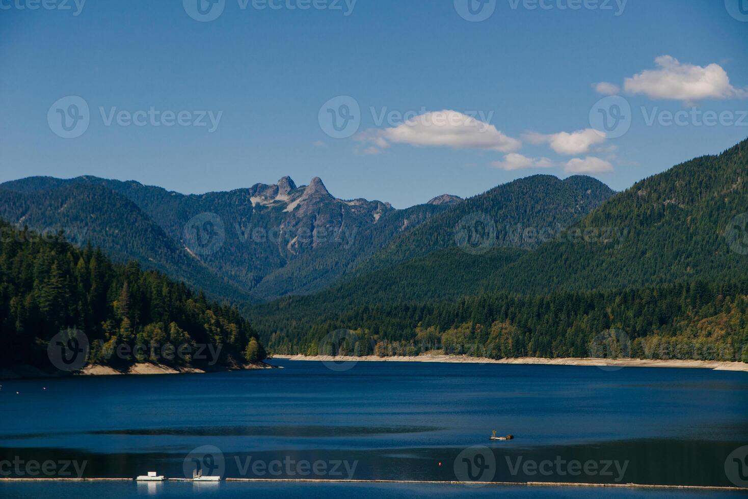 Capilano River and the lions mountain at sunset photo