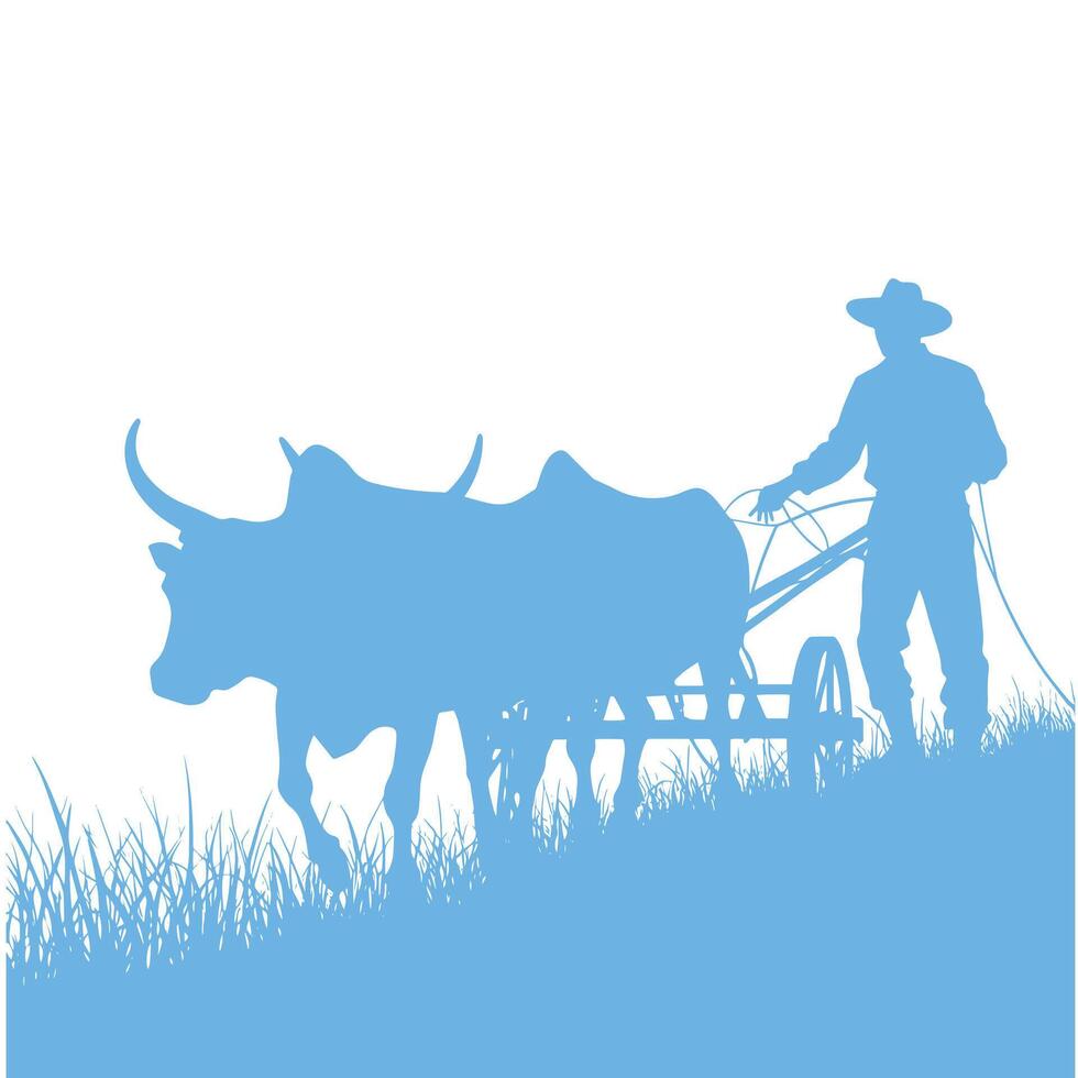 Plowing Together A Silhouette Tribute to Traditional Farming vector