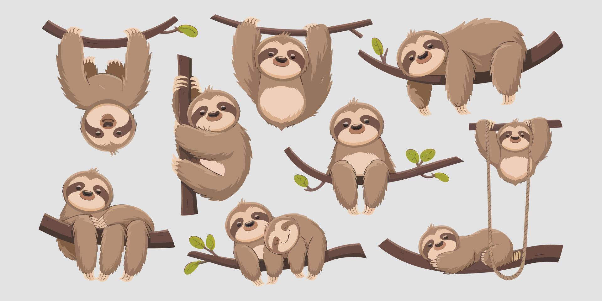Lazy Day Out Adorable Cartoon Sloths in Action vector