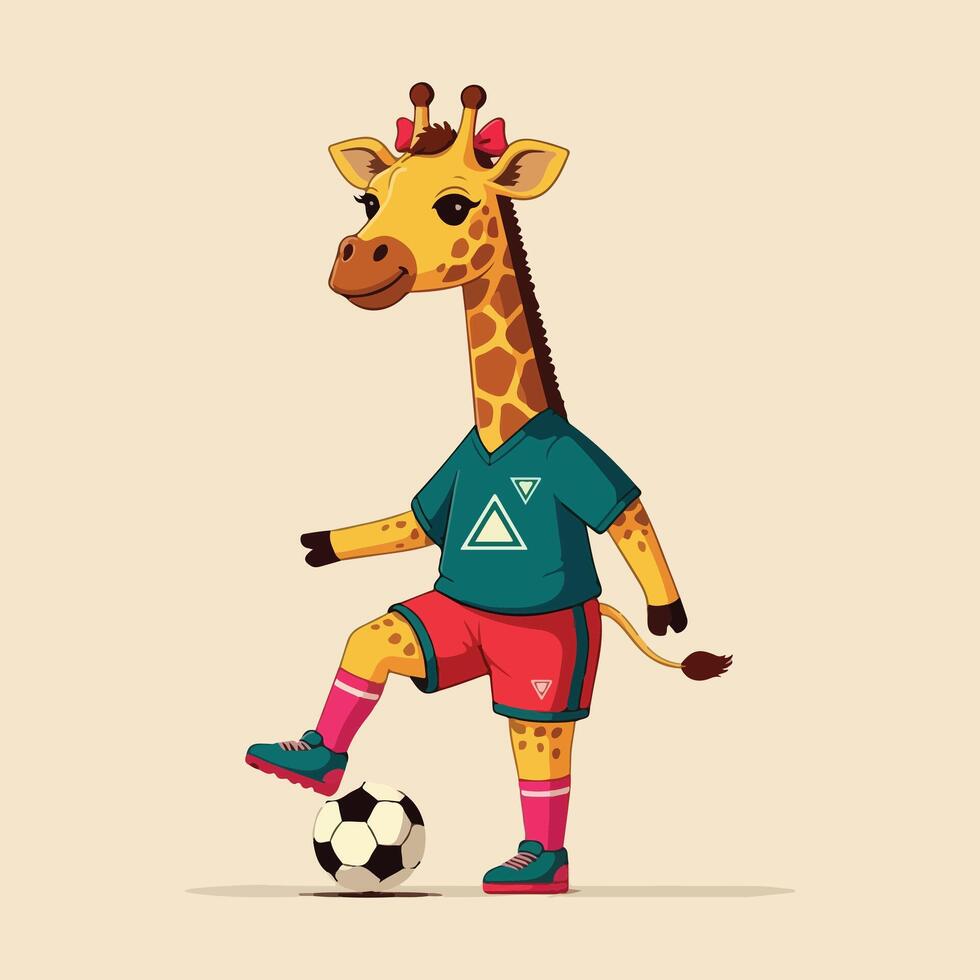 Giraffe's Playful Kick A Whimsical Soccer Scene vector