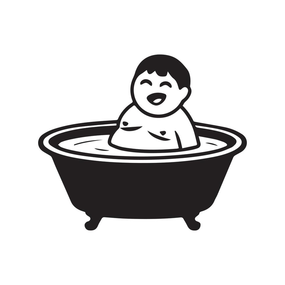 a black and white illustration of a man in a bathtub vector