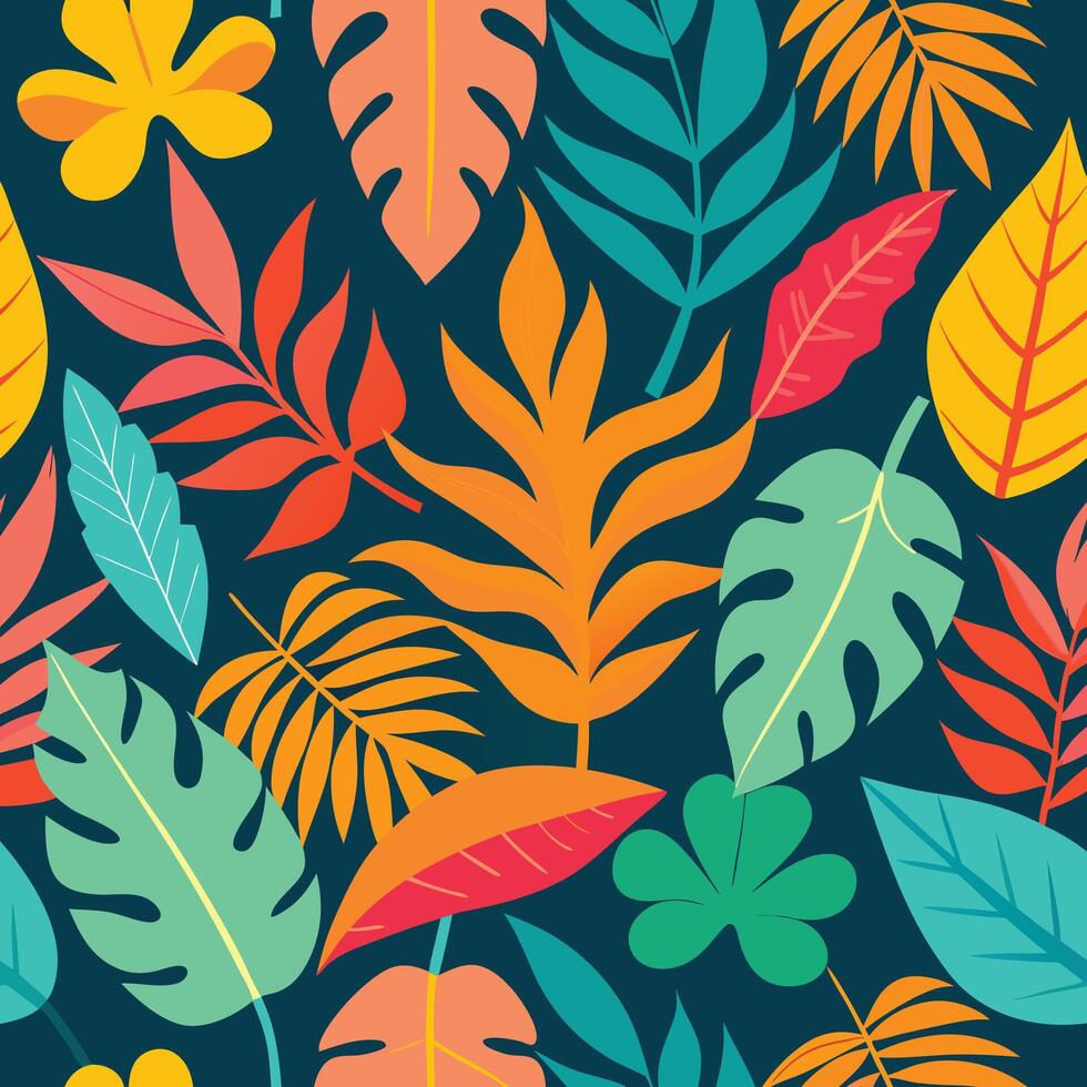 a colorful pattern with tropical leaves vector