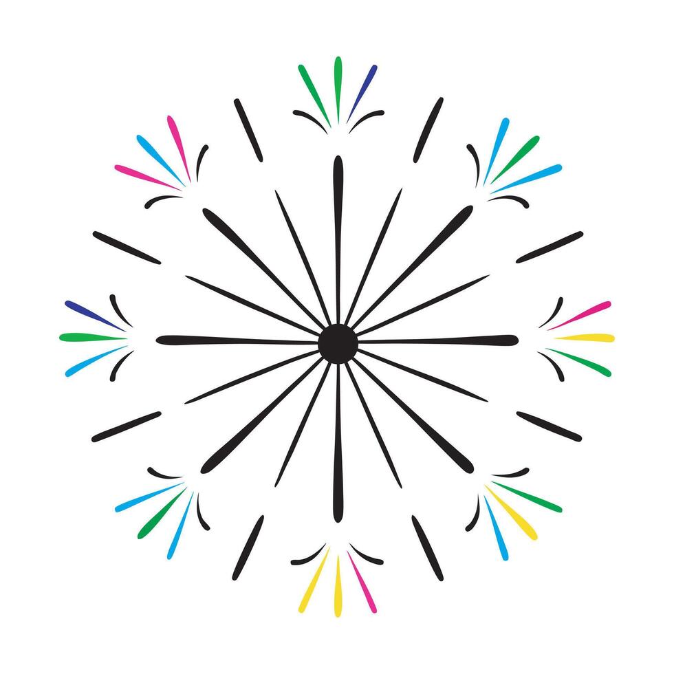 Creative festive firework-inspired design with colorful radiating lines and decorative stars for digital graphics vector